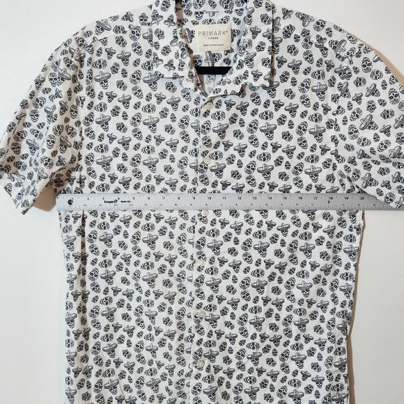 Primark Men’s White Short Sleeve Day of the Dead Print Shirt Size Large
