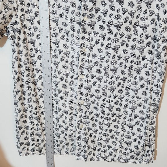 Primark Men’s White Short Sleeve Day of the Dead Print Shirt Size Large