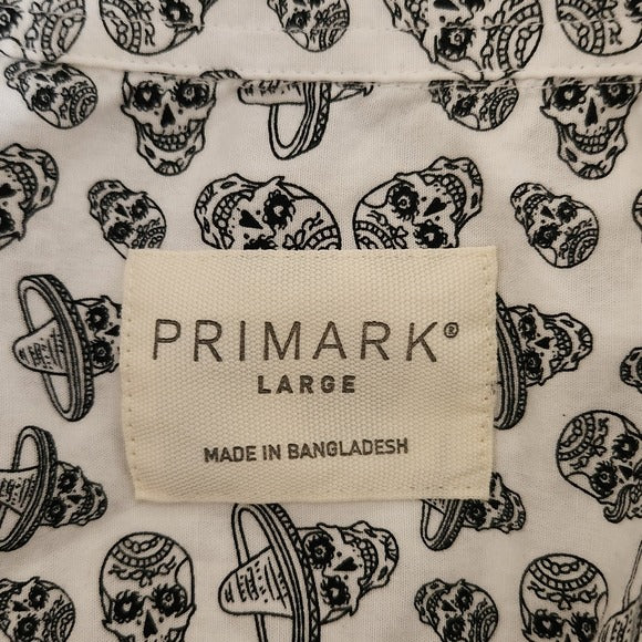 Primark Men’s White Short Sleeve Day of the Dead Print Shirt Size Large