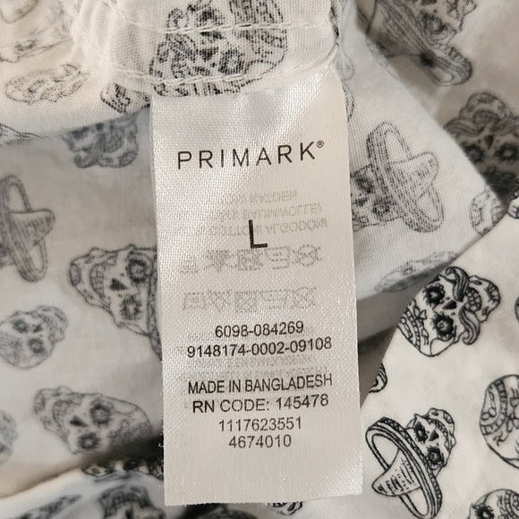 Primark Men’s White Short Sleeve Day of the Dead Print Shirt Size Large