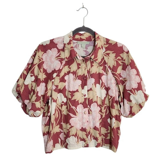 Ryegrass Rose Pink Floral Cropped Blouse Size Large