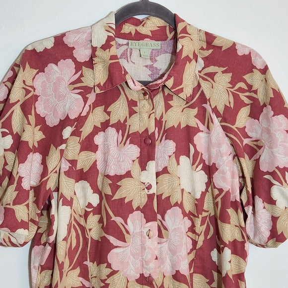 Ryegrass Rose Pink Floral Cropped Blouse Size Large