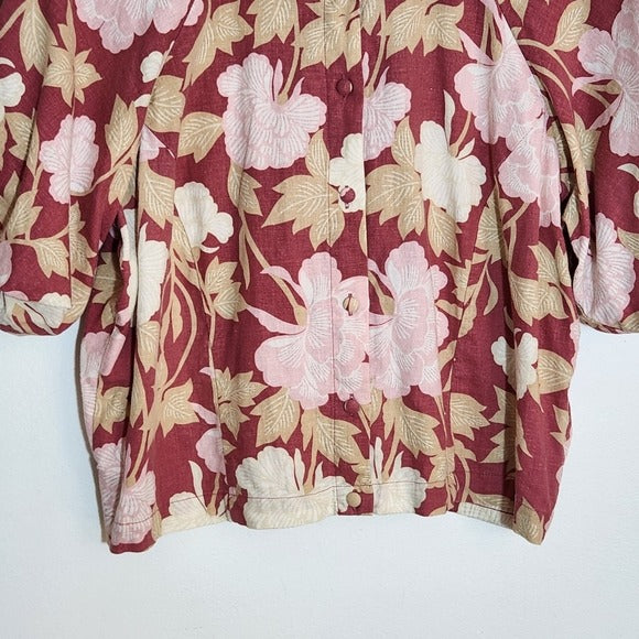 Ryegrass Rose Pink Floral Cropped Blouse Size Large