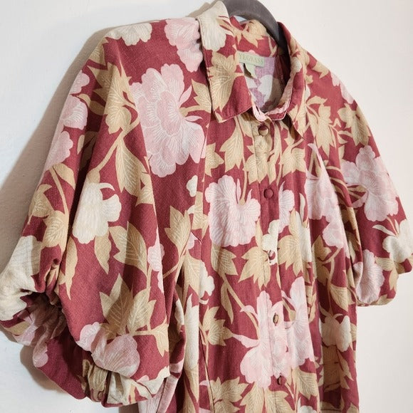 Ryegrass Rose Pink Floral Cropped Blouse Size Large