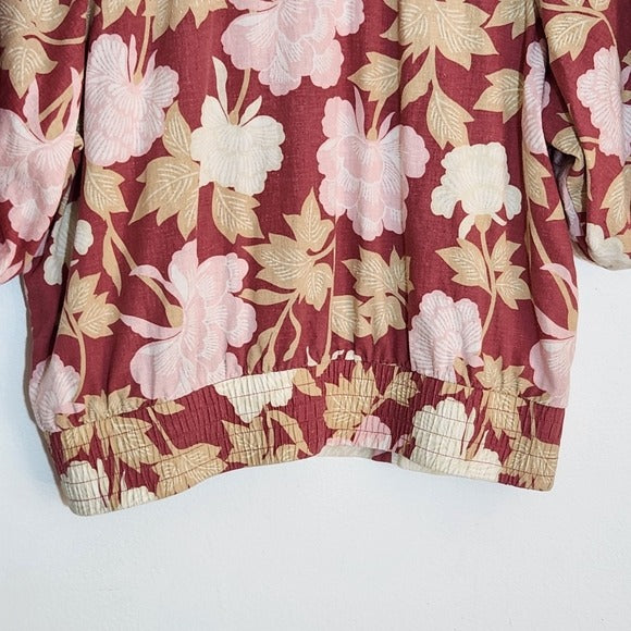 Ryegrass Rose Pink Floral Cropped Blouse Size Large