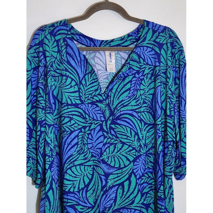 Swimsuits For All Purple and Green Tropical Leaf Print Swim Top Size 26/28