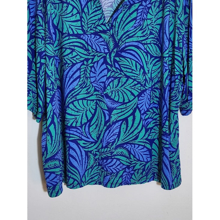 Swimsuits For All Purple and Green Tropical Leaf Print Swim Top Size 26/28