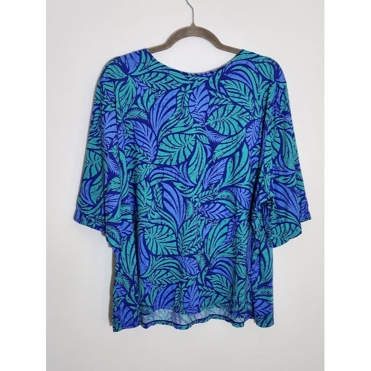 Swimsuits For All Purple and Green Tropical Leaf Print Swim Top Size 26/28
