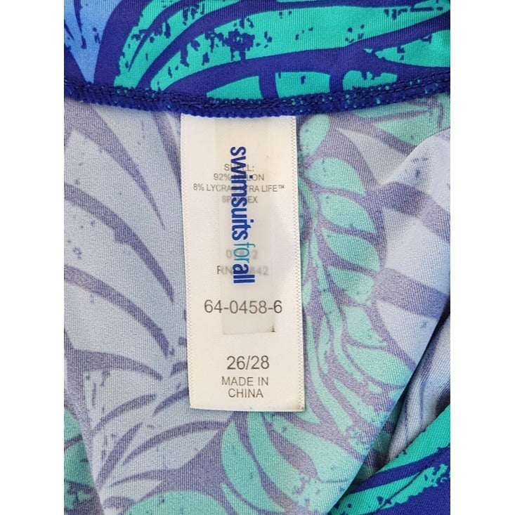 Swimsuits For All Purple and Green Tropical Leaf Print Swim Top Size 26/28