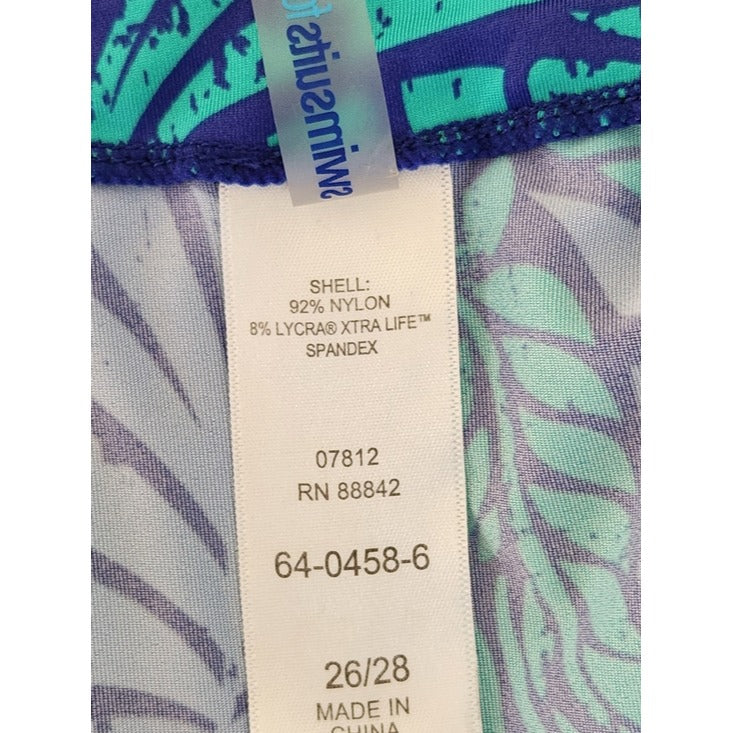 Swimsuits For All Purple and Green Tropical Leaf Print Swim Top Size 26/28