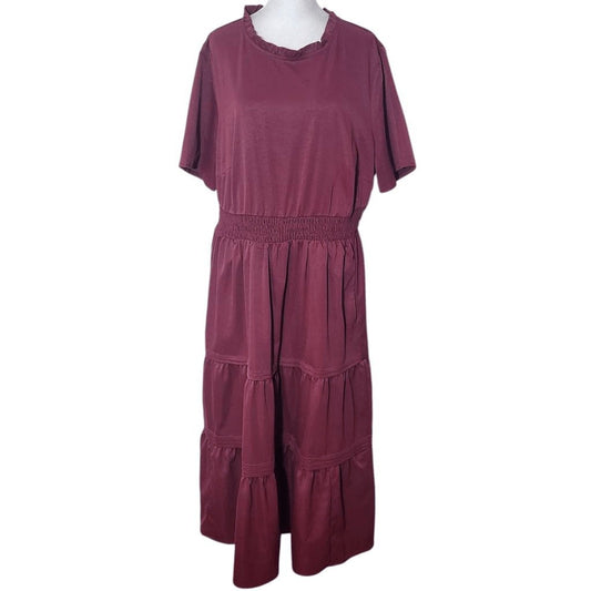 Bloomchic Oxblood Tiered Midi Dress Size 14/16 Burgundy Wedding Guest Dress