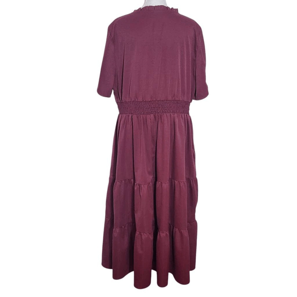 Bloomchic Oxblood Tiered Midi Dress Size 14/16 Burgundy Wedding Guest Dress