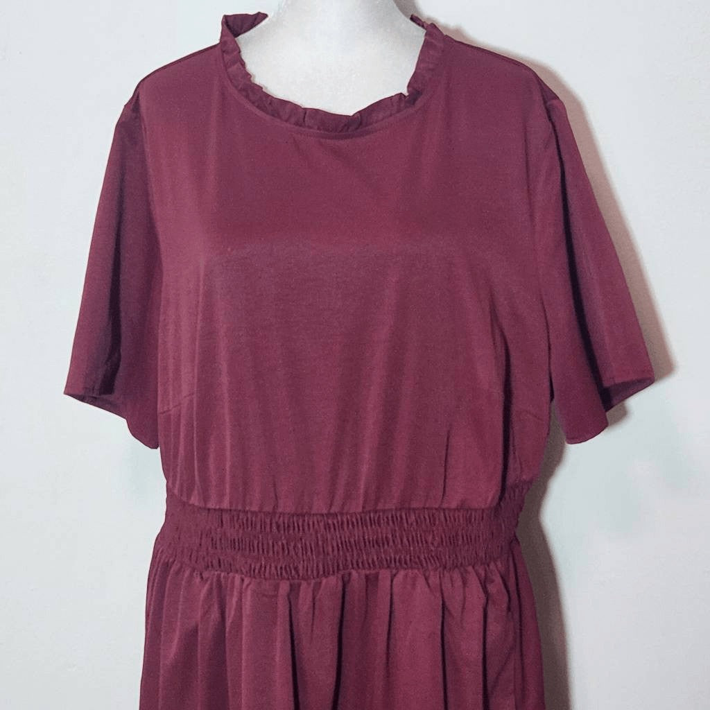 Bloomchic Oxblood Tiered Midi Dress Size 14/16 Burgundy Wedding Guest Dress