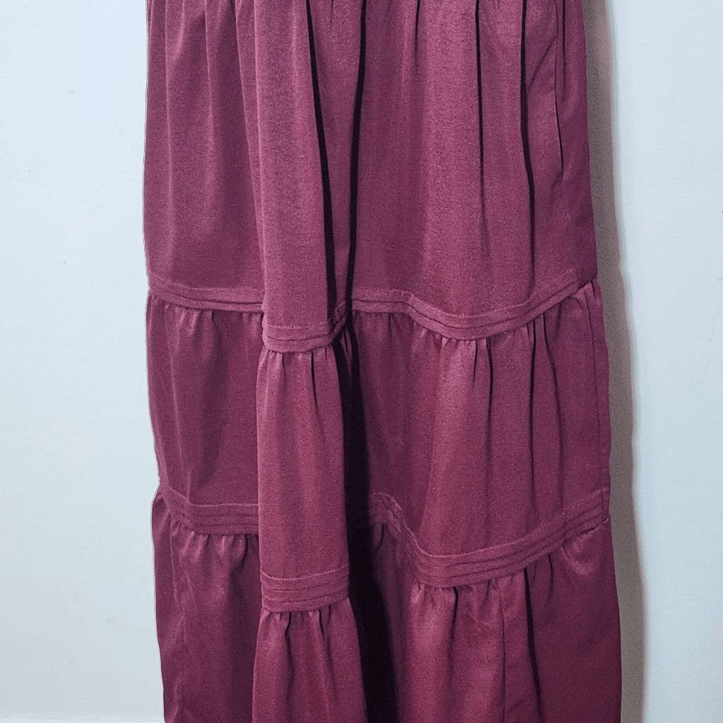 Bloomchic Oxblood Tiered Midi Dress Size 14/16 Burgundy Wedding Guest Dress