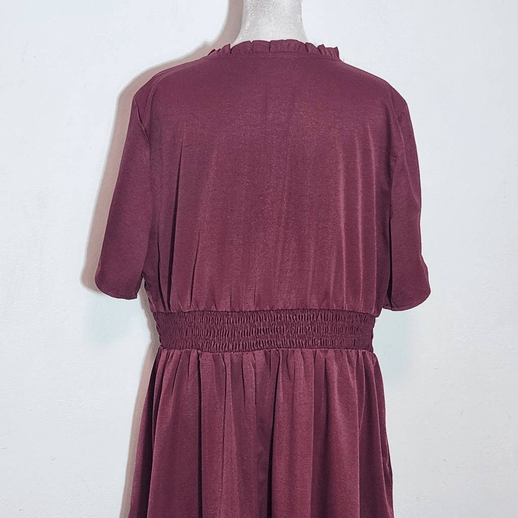 Bloomchic Oxblood Tiered Midi Dress Size 14/16 Burgundy Wedding Guest Dress