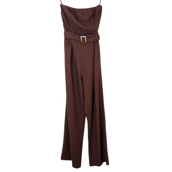 Monteau Brown Strapless Wide Leg Jumpsuit with Belt Size Small