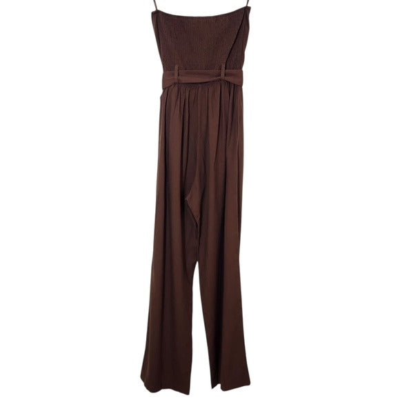 Monteau Brown Strapless Wide Leg Jumpsuit with Belt Size Small