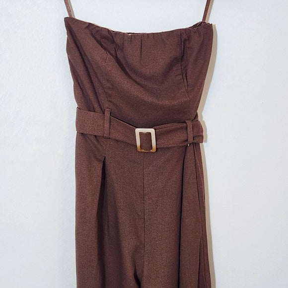 Monteau Brown Strapless Wide Leg Jumpsuit with Belt Size Small