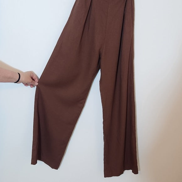 Monteau Brown Strapless Wide Leg Jumpsuit with Belt Size Small