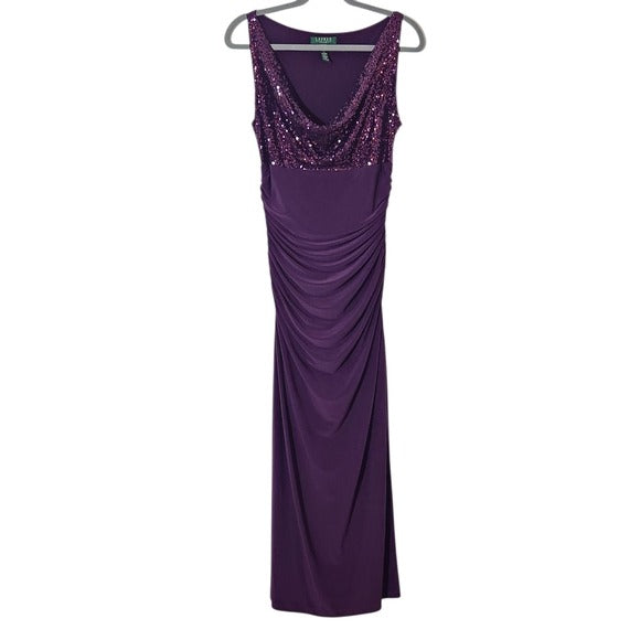 Lauren Ralph Lauren Sleeveless Purple Formal Dress with Sequin Top Size 12