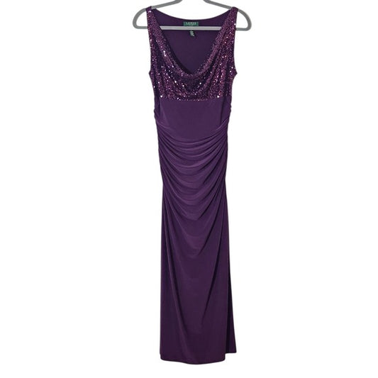 Lauren Ralph Lauren Sleeveless Purple Formal Dress with Sequin Top Size 12