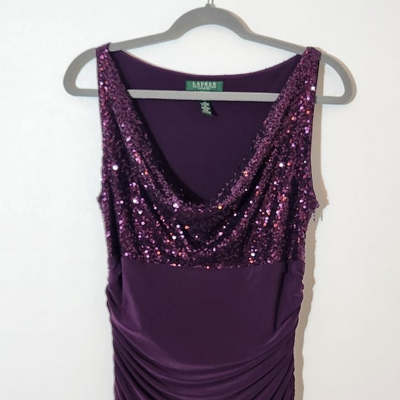 Lauren Ralph Lauren Sleeveless Purple Formal Dress with Sequin Top Size 12