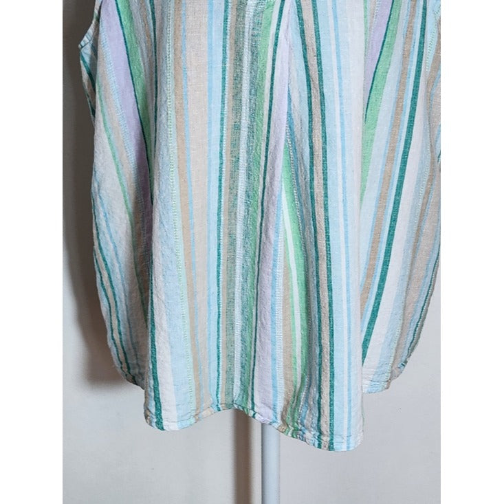 Time and Tru Pastel Green Multicolor Stripe Linen Blend Sleeveless Top Sz Large