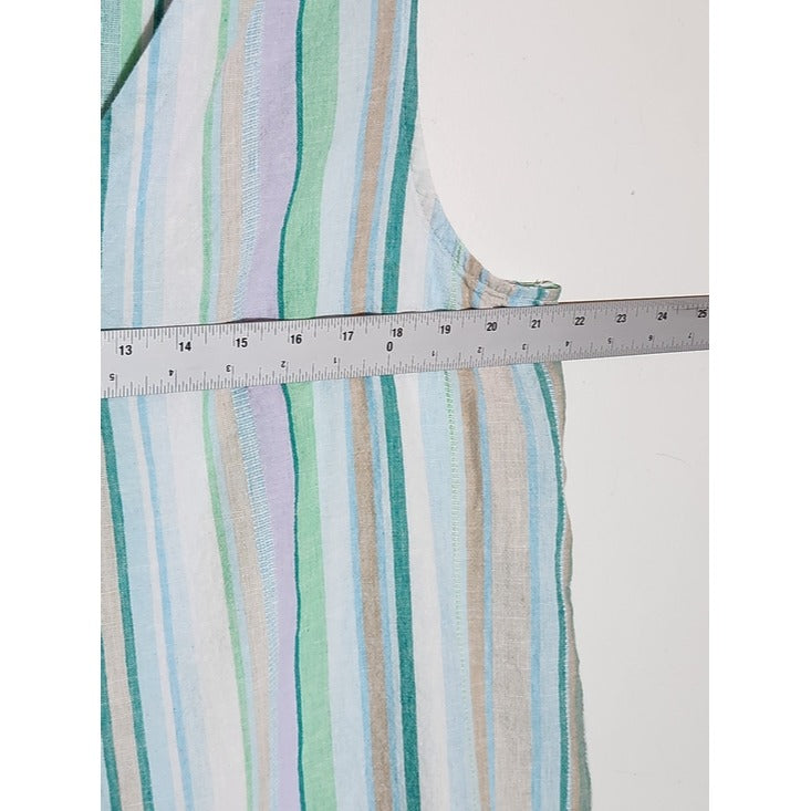 Time and Tru Pastel Green Multicolor Stripe Linen Blend Sleeveless Top Sz Large
