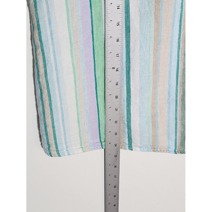 Time and Tru Pastel Green Multicolor Stripe Linen Blend Sleeveless Top Sz Large