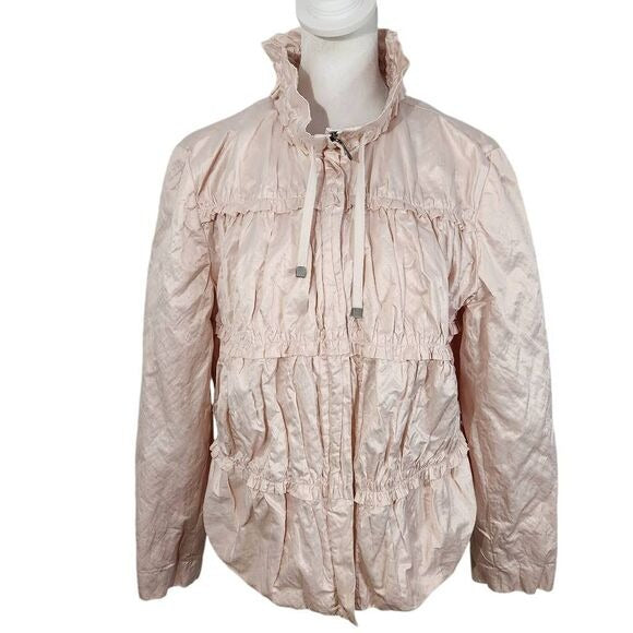 Chico's Light Pink Jacket with Layered Ruffles Size Medium Pink Satin Jacket