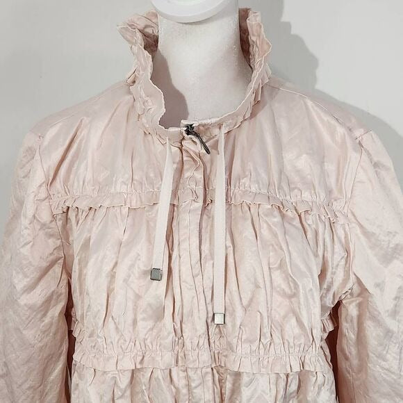 Chico's Light Pink Jacket with Layered Ruffles Size Medium Pink Satin Jacket