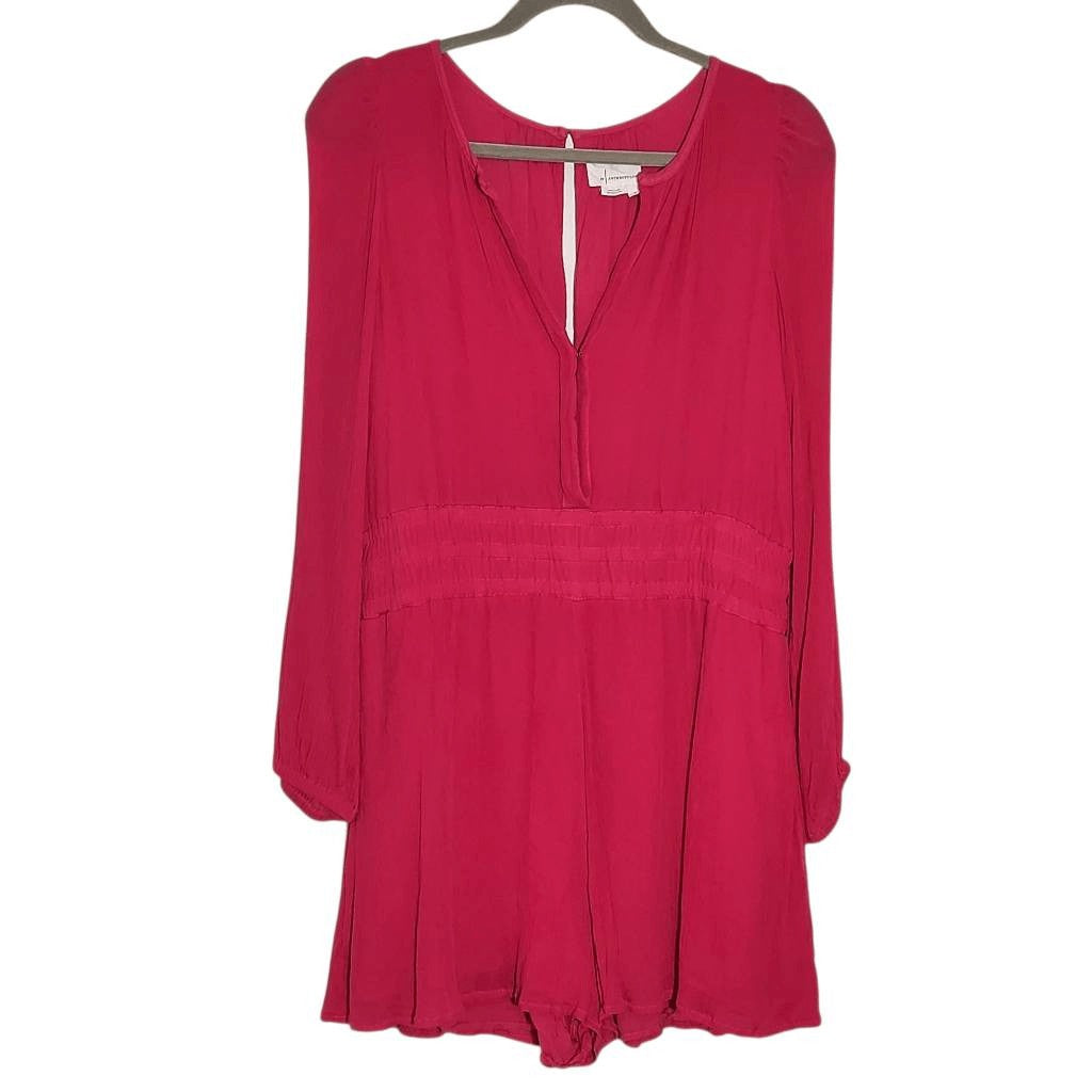 By Anthropologie Hot Pink Long Sleeve Romper Size Medium Anthropologie Romper