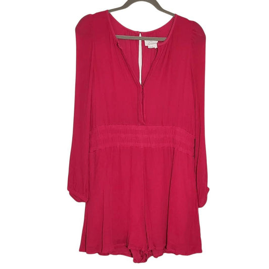 By Anthropologie Hot Pink Long Sleeve Romper Size Medium Anthropologie Romper
