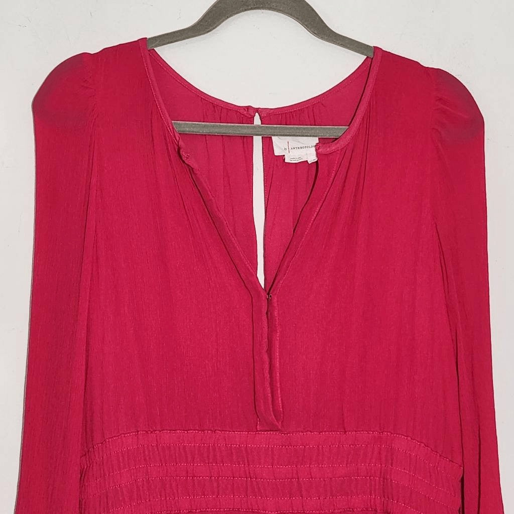 By Anthropologie Hot Pink Long Sleeve Romper Size Medium Anthropologie Romper