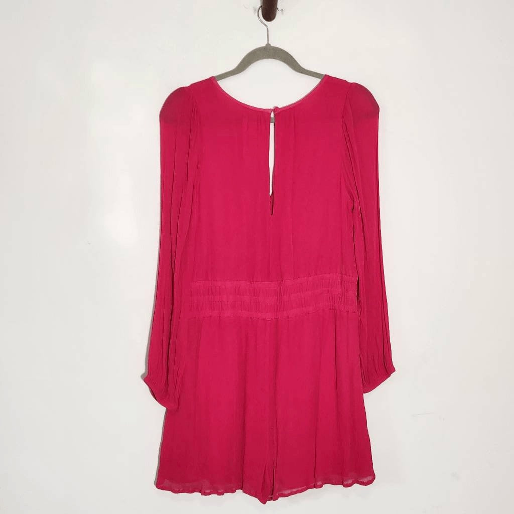 By Anthropologie Hot Pink Long Sleeve Romper Size Medium Anthropologie Romper