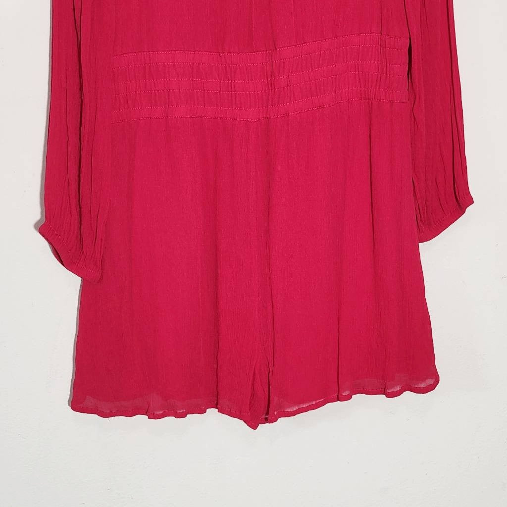 By Anthropologie Hot Pink Long Sleeve Romper Size Medium Anthropologie Romper