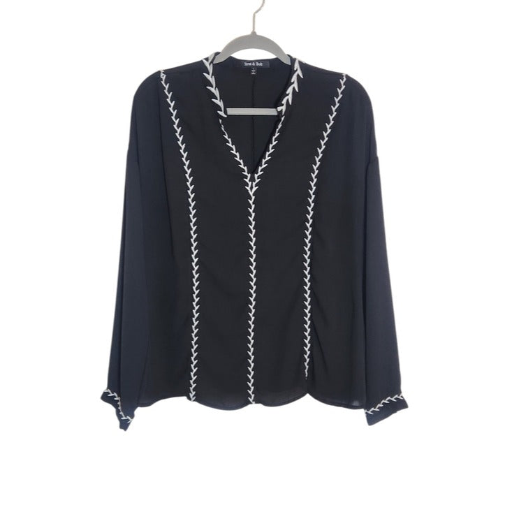 Strut & Bolt Black Embroidered Long Sleeve Blouse Size Large