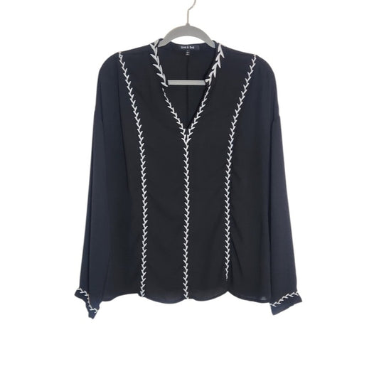 Strut & Bolt Black Embroidered Long Sleeve Blouse Size Large