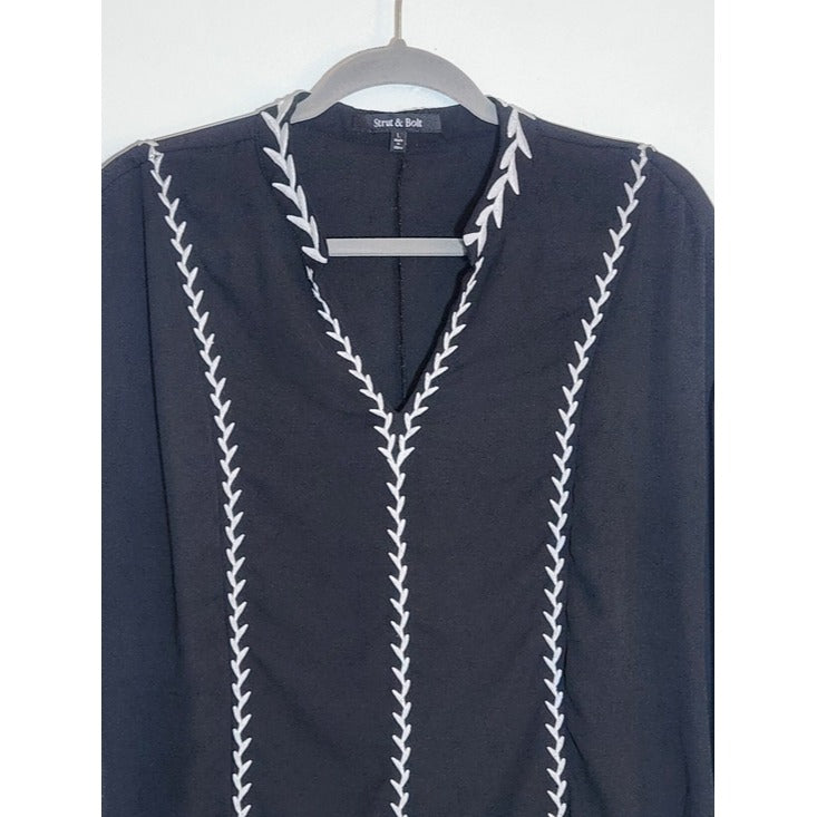Strut & Bolt Black Embroidered Long Sleeve Blouse Size Large