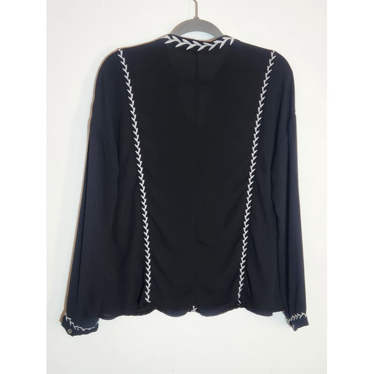 Strut & Bolt Black Embroidered Long Sleeve Blouse Size Large