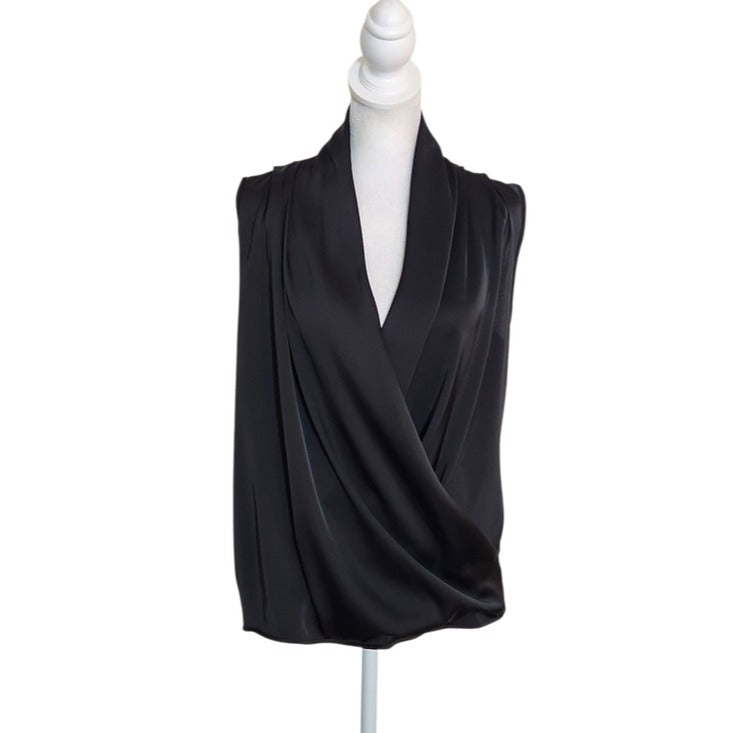 SHEIN Womens Black Satin Draped Surplice Sleeveless Top Size Medium