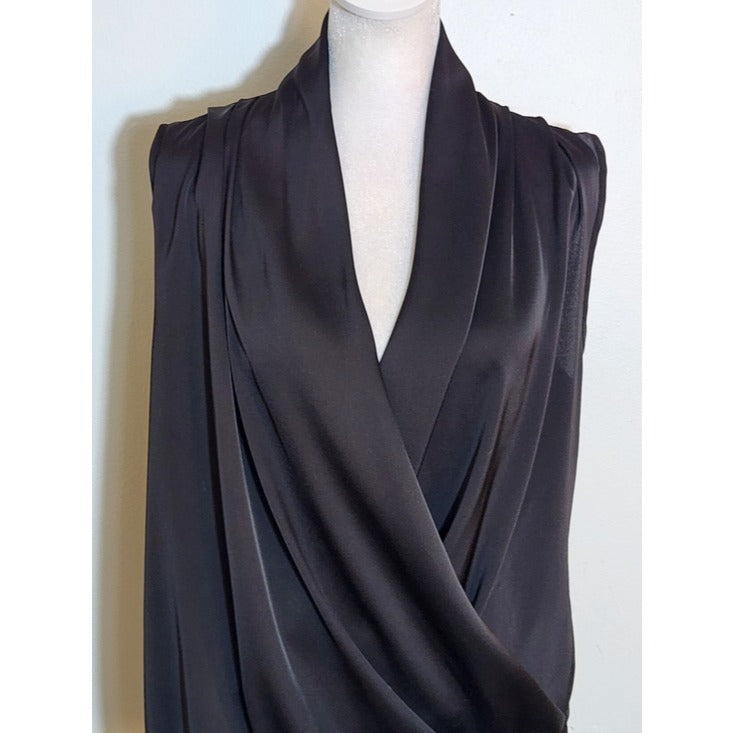 SHEIN Womens Black Satin Draped Surplice Sleeveless Top Size Medium