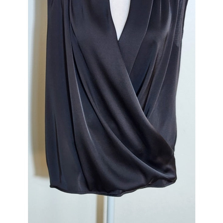 SHEIN Womens Black Satin Draped Surplice Sleeveless Top Size Medium