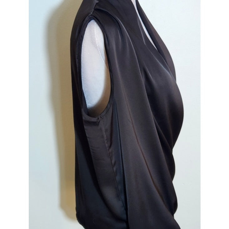 SHEIN Womens Black Satin Draped Surplice Sleeveless Top Size Medium