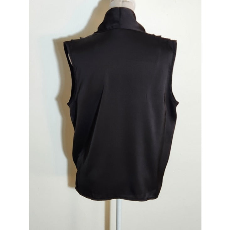SHEIN Womens Black Satin Draped Surplice Sleeveless Top Size Medium