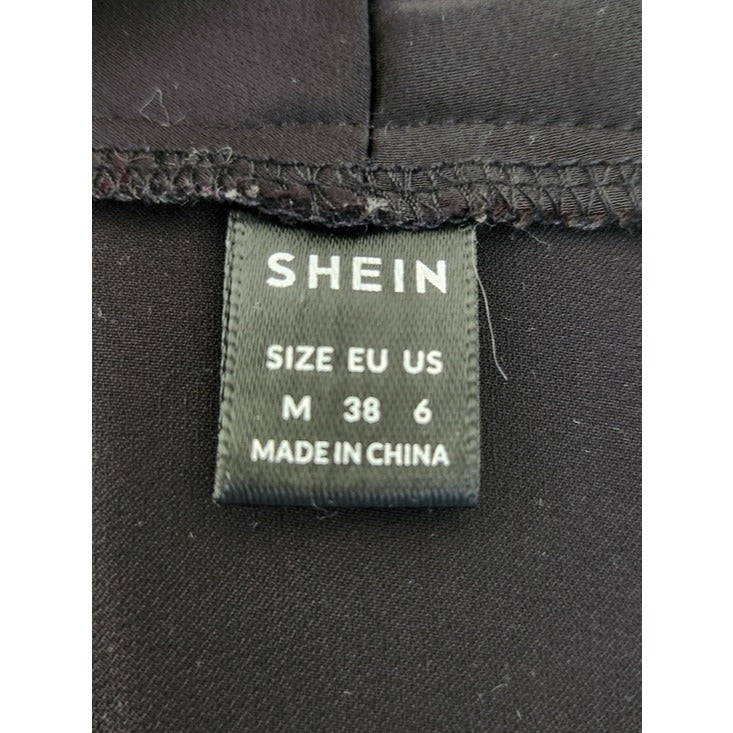 SHEIN Womens Black Satin Draped Surplice Sleeveless Top Size Medium