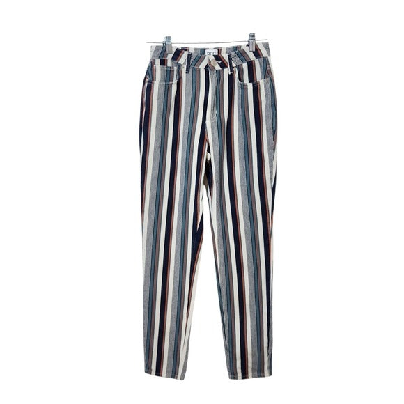 BDG Navy Striped High-Rise Mom Jeans Size 25 Tapered Striped Jeans