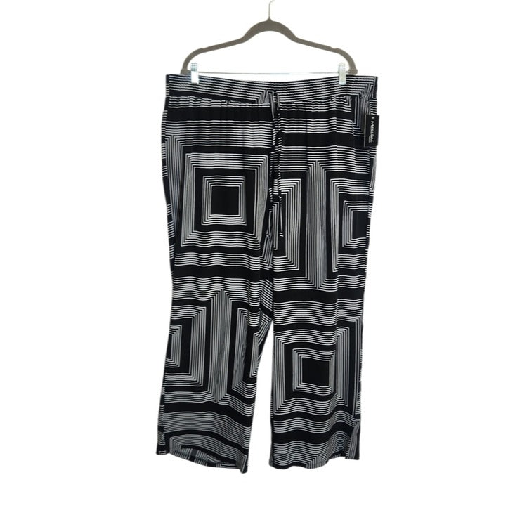 Messini Black and White Geometric Wide Leg Pull On Pants Size 3X NWT