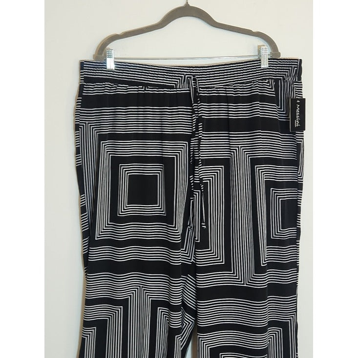 Messini Black and White Geometric Wide Leg Pull On Pants Size 3X NWT