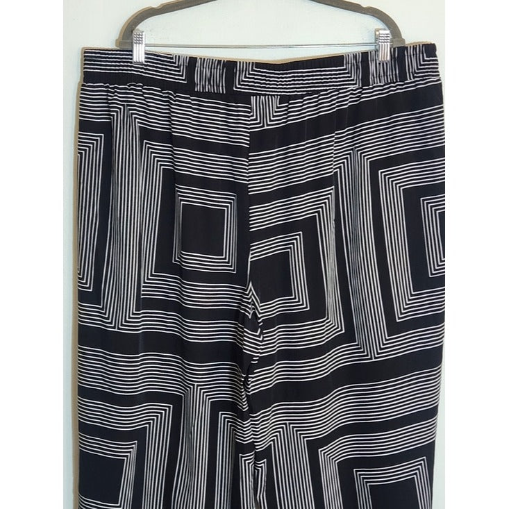 Messini Black and White Geometric Wide Leg Pull On Pants Size 3X NWT